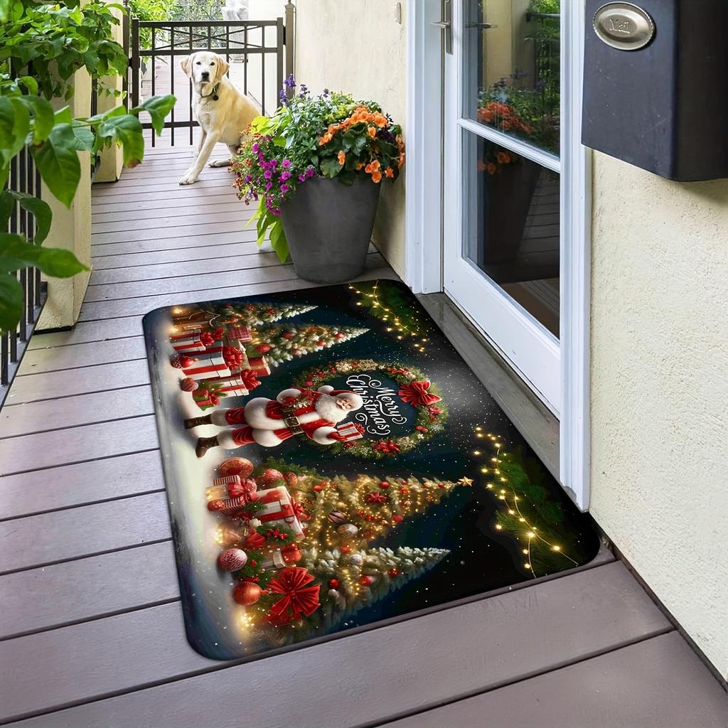 Christmas Santa Claus Entrance Welcome Doormat Bedroom Bedside Foot Mat Balcony Hallway Bath Non-slip Rugs Christmas Decorations