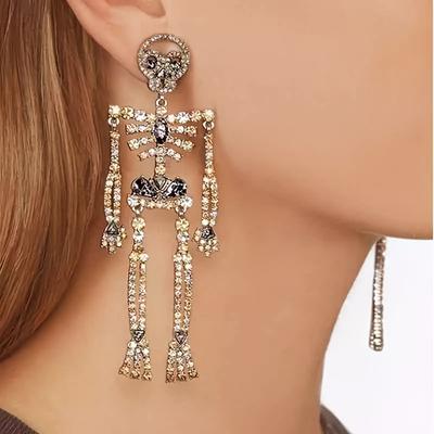 Damen Gotisch Wunderschön Strass Skelett Hängende Ohrringe Halloween Retro Lange Ohrringe Mode Geschenk Für Feiertage