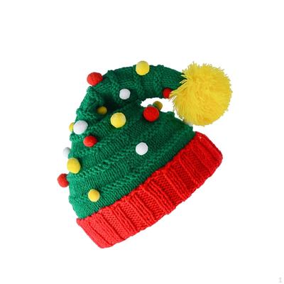 Christmas Knitted Hat Festival Knit with Pompom Decorative Costume Accessory Crochet Elegant