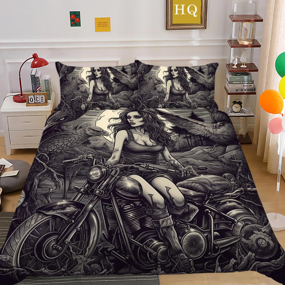 Beauty Skull Printed Home Bedclothes Double Size Microfiber Teen Fashion High Ranking Bedroom Decor