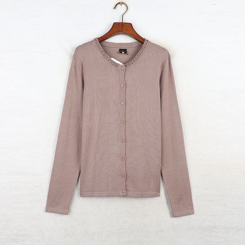 Fall Sunshine House New Arrival Export European and American plus Size Women's Clothes round Neck Bead Long Sleeves Knitwear Cardigan Sweater Outwear