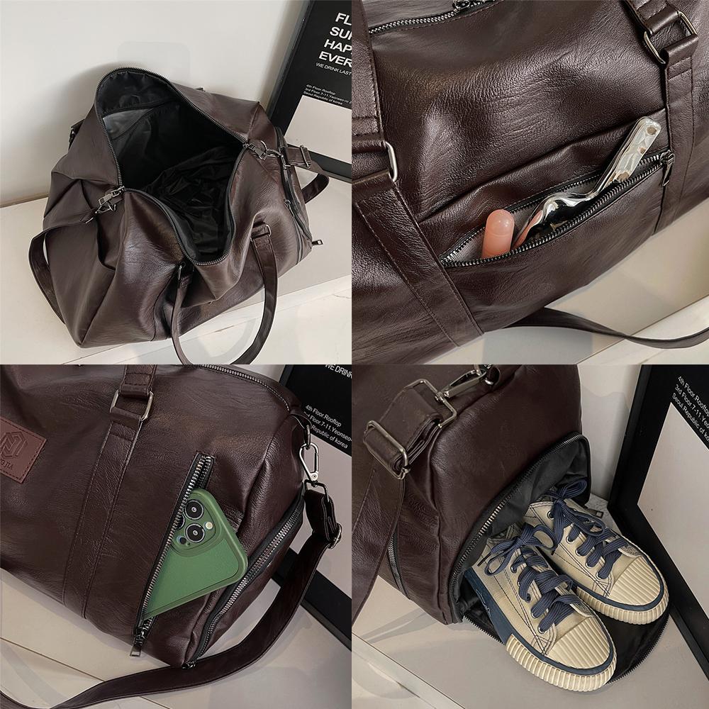 Soft Pu Leather Duffle Bag for Travel Shoe Compartment, Weekender Overnight Gym Bag for Men Women, Carry On Bag Brand Travel Bag