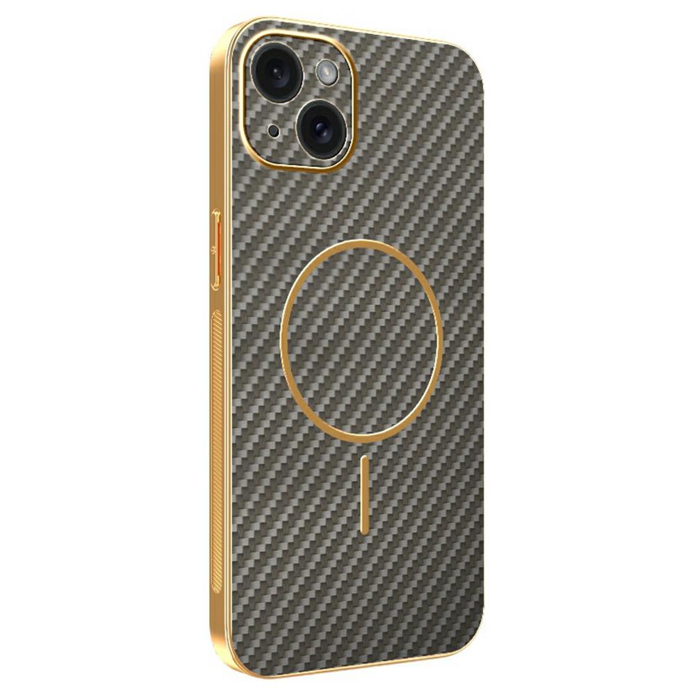 For iPhone 15 Plus Phone Case Carbon Fiber Textured Electroplated TPU Back Cover
