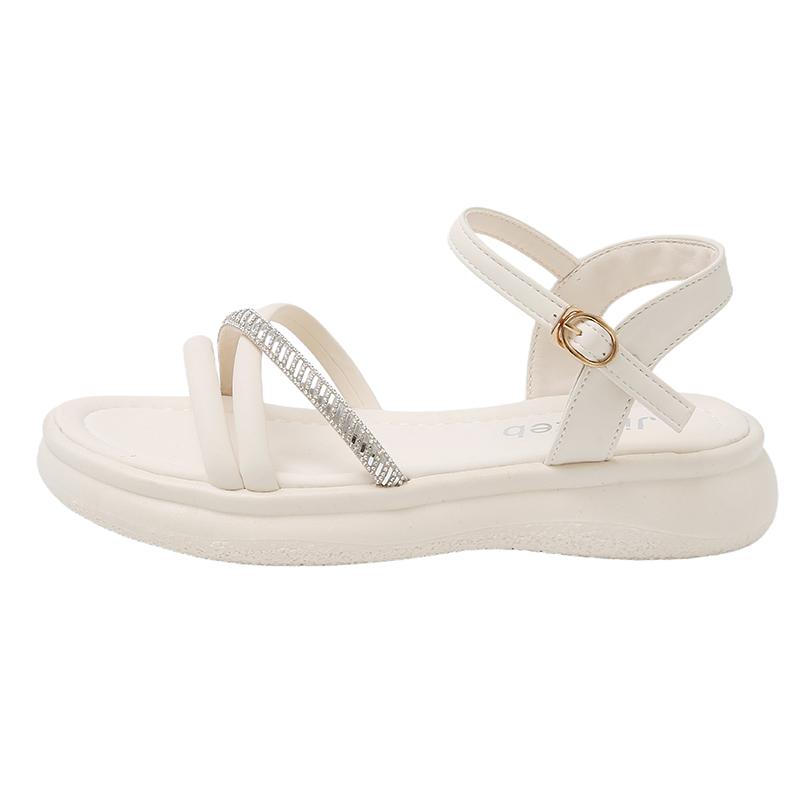 2025 Sandals Buckle Strap Black Shoes for Women Summer Heels New Outside Beige Retro Beach Comfort Girls Clogs Low Solid Fabric 35 белый 2259₽