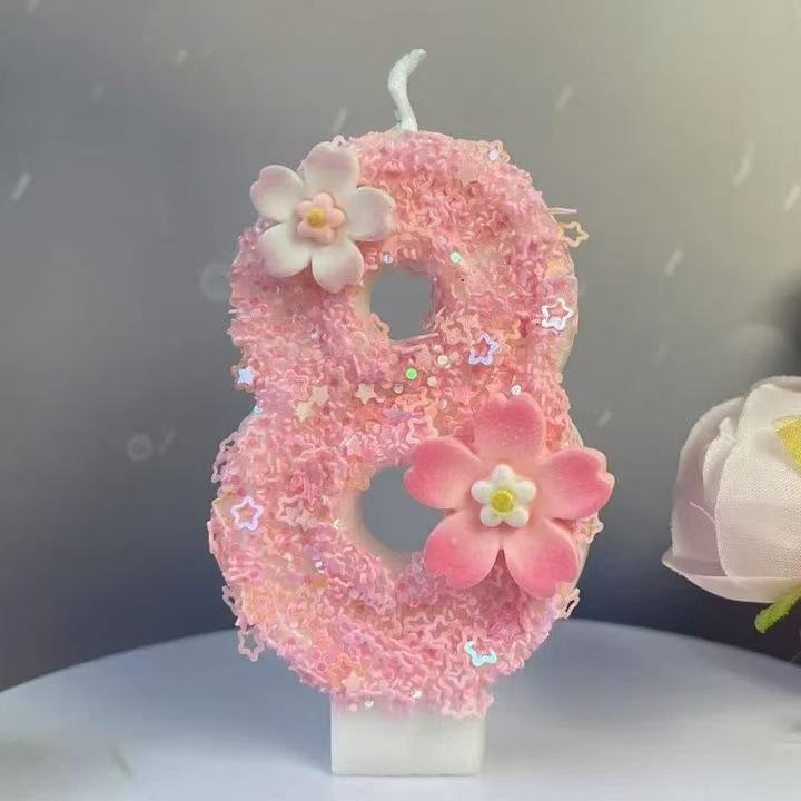Geburtstag Rosa Stern Kerze Kuchenaufsatz Farbe Kreativ Zahl 0-9 Kerzen Blumen Digitale Kerzen Mädchen Geburtstagsparty Dekoration