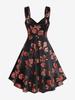 Rosegal Plus Size Glitter Rose Flower Gold Lace Up Pocket A Line Velvet Tank Dress