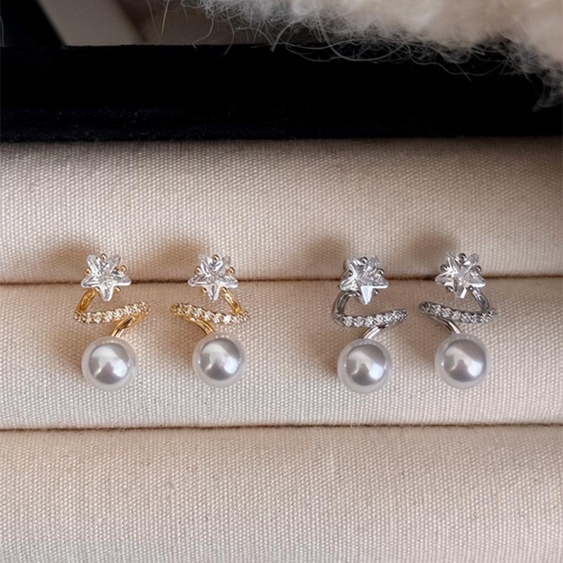 Silver Needle Zirconia Stud Earrings - Korean Style, Fashionable, Light Luxury, High-End Feel with Pearl Design.