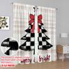 2pcs,2D plane printing Contemporary Curtains Buffalo Plaid Christmas Tree Merry Bright Polyester Easy Install (without rod)