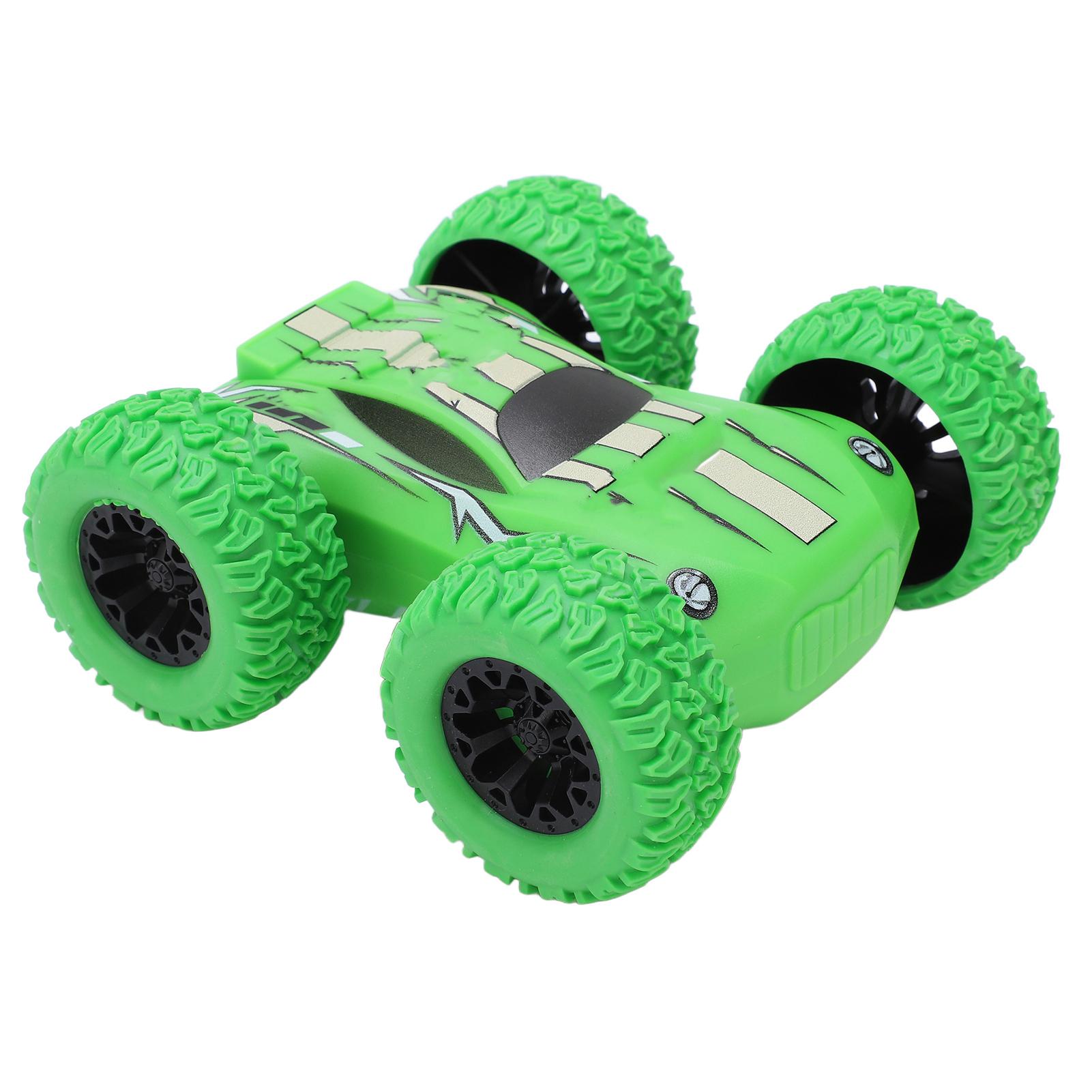 Pull Back Car Toy Friction Powered Double Sided Flip Truck Stunt Vehicles for 3+ Kids Indoor Outdoor Green