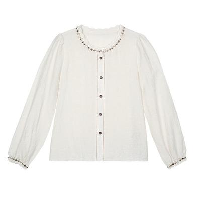 Betu Women's Linen Blend Lace Long Sleeve Shirt