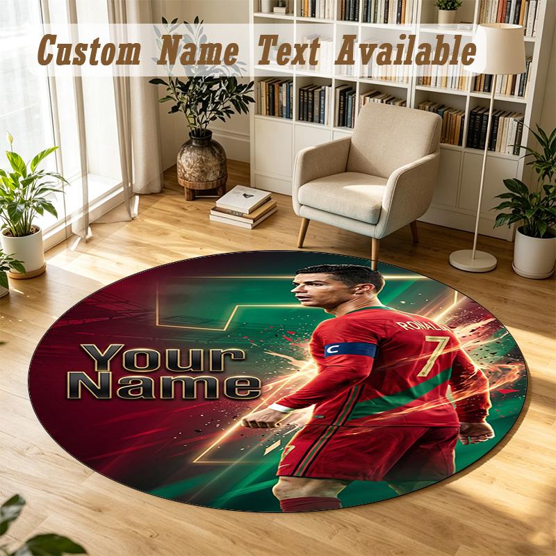 Round Rug Custom NameCristiano Ronaldo Pattern Non Slip Carpet Home Floor Decor