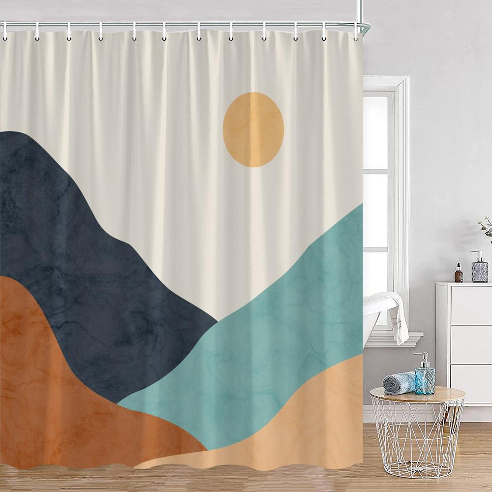 Abstrakta duschdraperier Nordisk mid-century-stil Badrumsdekorationer Modern minimalistisk badkarsgardin Polyester Badrumsdekor