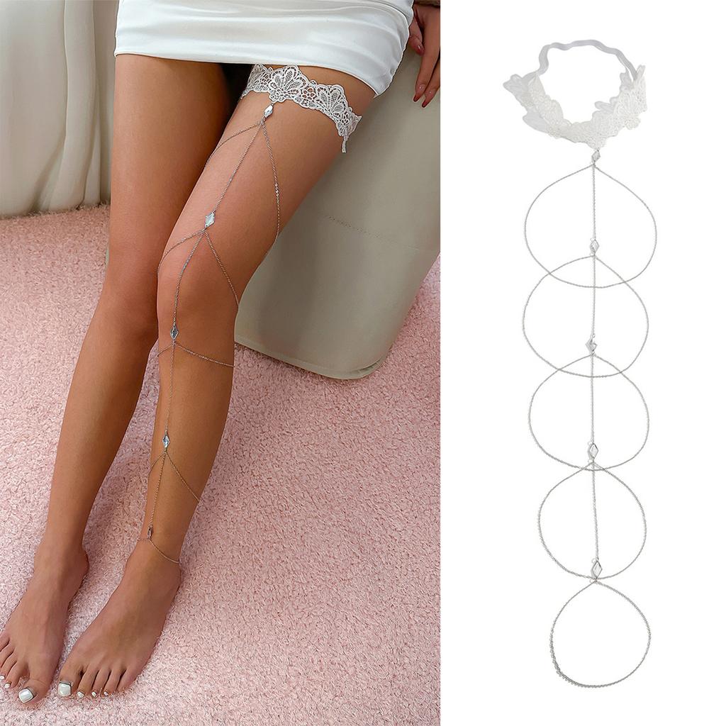 Multilayer Lace Styes Chain Alloys Tassels Leg Chain Trend Meshes Thigh Chain for Women Fashionable Accessory