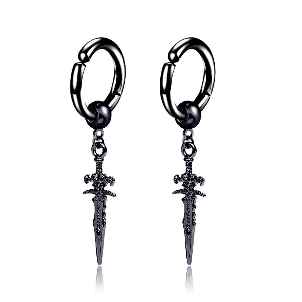 1 Pairs Stainless Steel Painless Ear Clip Earrings for Men Women Punk Sword Cross Black Non Piercing Fake Earrings Jewelry Gifts