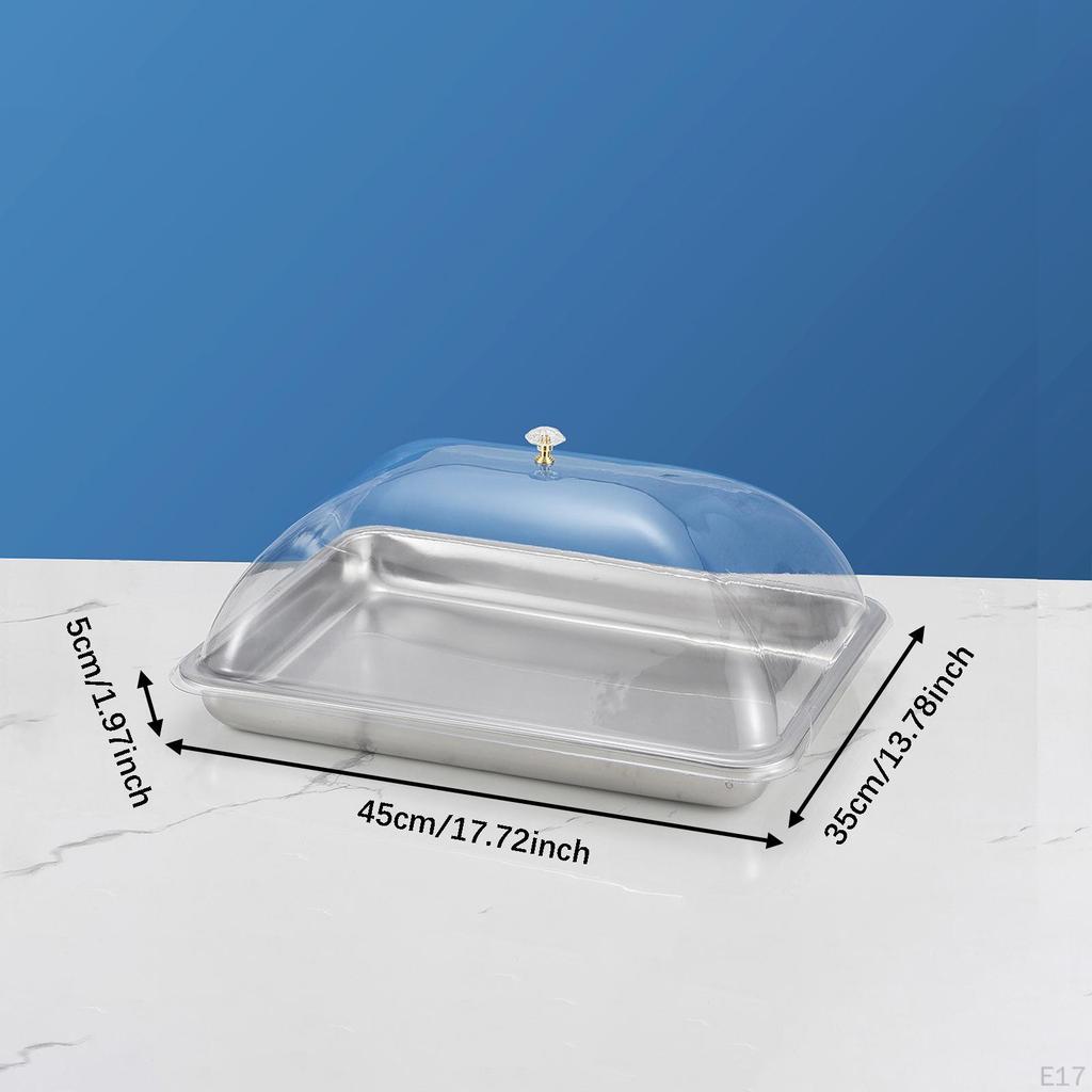304 Stainless Steel Serving Tray with Dome Lid Food Rectangular Platter for
