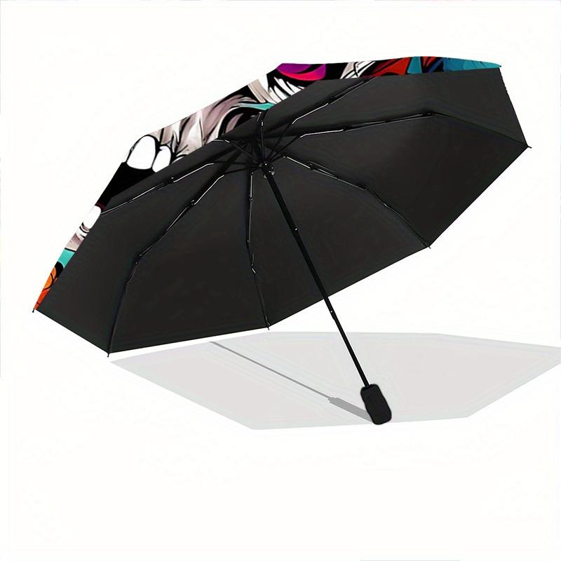 1pc Colorful Skull Design Automatic Opening/Closing Umbrella - Portable 3-Fold Design, 8-Bone Iron Frame Outdoor Umbrella, Ideal Gift for Fans, T
