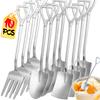 10/1PCS Stainless Steel Forks And Spoon Creative Shovel Shaped Spoons Dessert Fork Ice Cream Scoops Home Tableware Cutlery Set