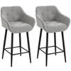 Bar Stools, Set of 2, Chenille Upholstered, 67 cm High, Backrest and Footrest, Grey
