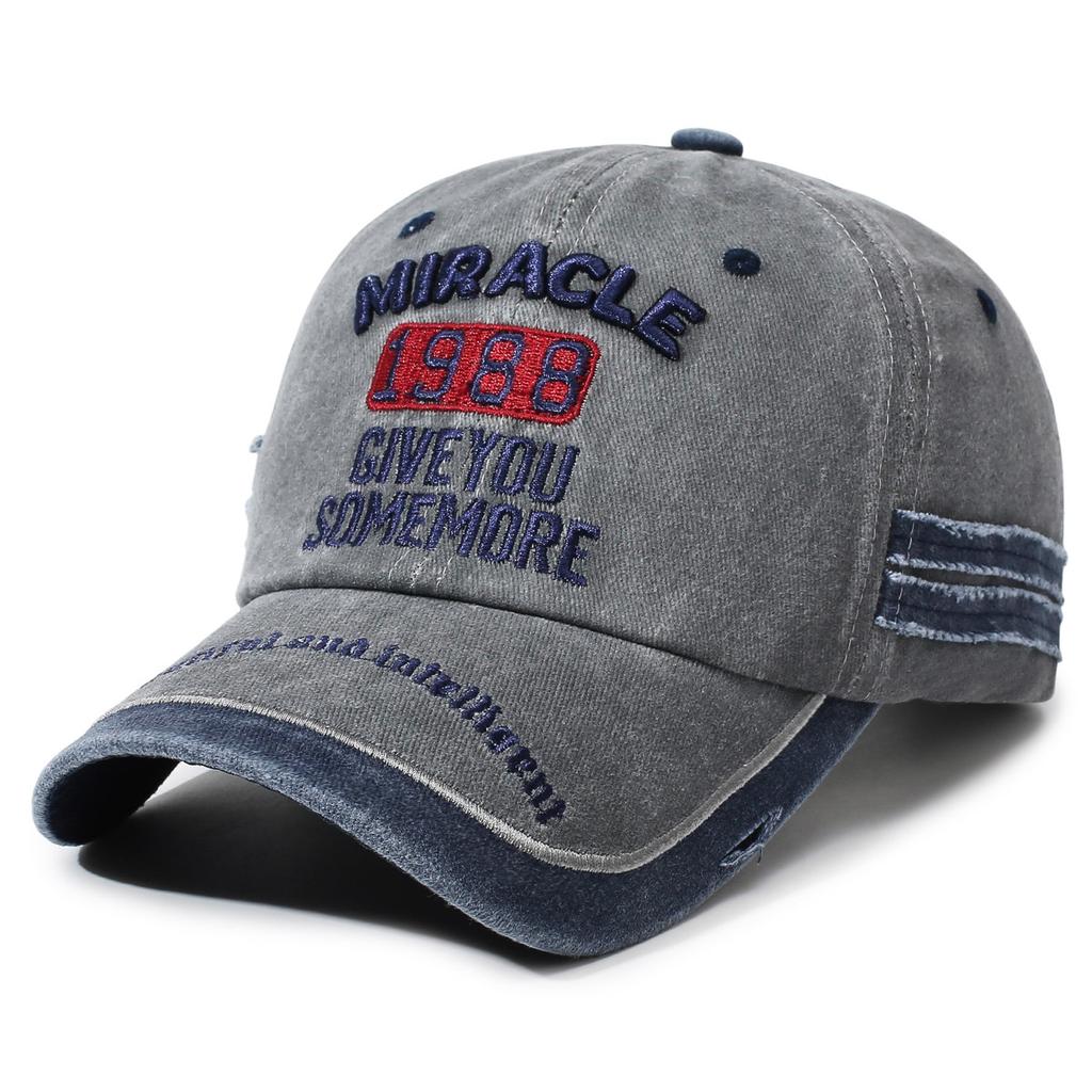 Retro Old Embroidered Baseball Cap Men's and Women's Outdoor Sun Hat Washed Denim Cap American Hat