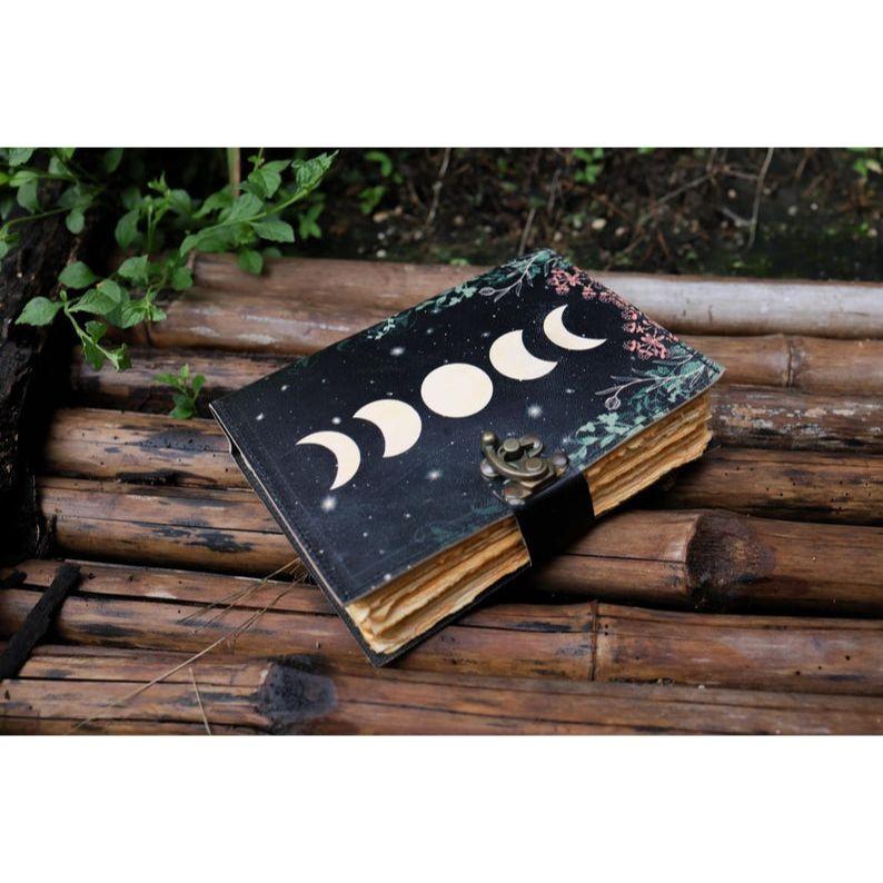 Sun and Moon Handmade Deckle Paper Journal for Men and Women7/5 Grimoire Spell Notebook for Traveling Sketchbook Book