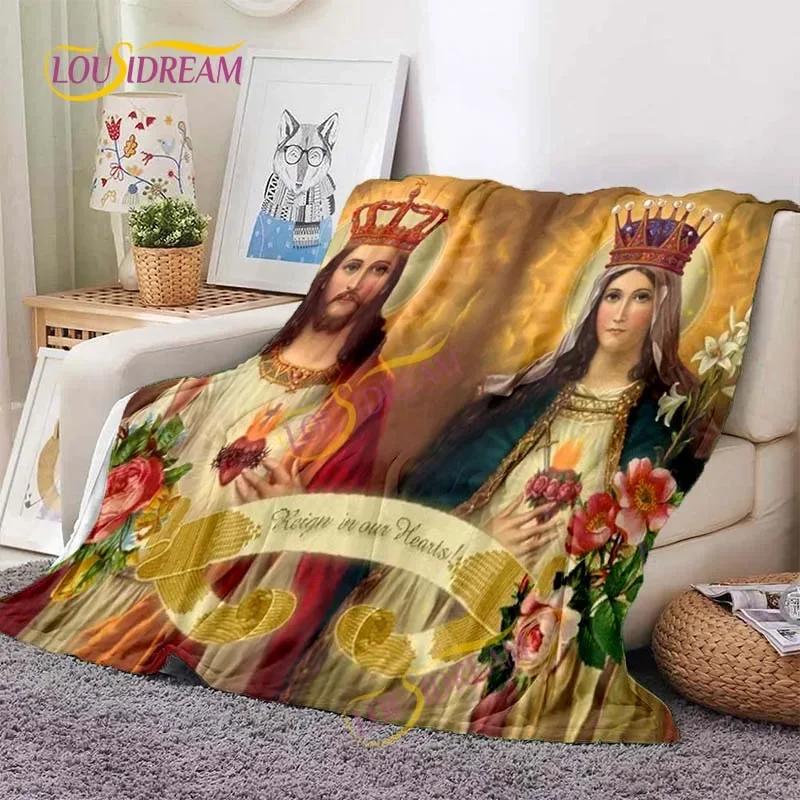 Kind Jesus and Blessed Virgin Mary Soft Christian God Flannel Art Faith Bed Comfortable Home Hiking Four Seasons Warm Blanket