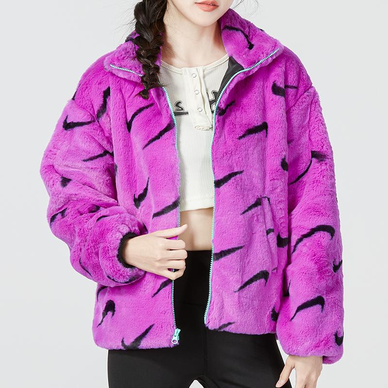 Nike Puffer Jackets Women's Dark Violet Stand Collar Moderate Other DQ6843-551
