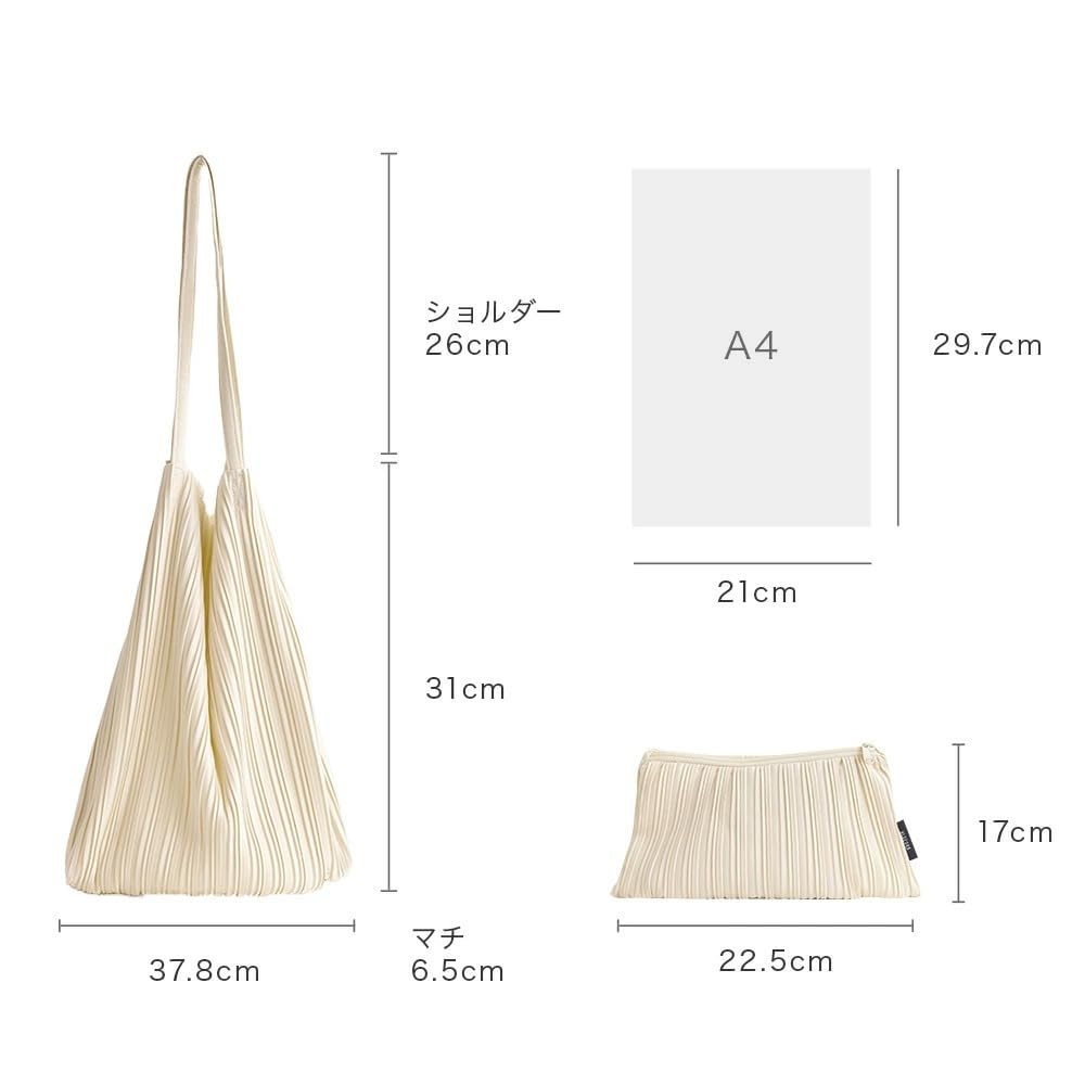 BLUEORB Each Bag Tote Bag, Pleated Bag with Pouch, Women's Korean Fashion (Beyond Black)