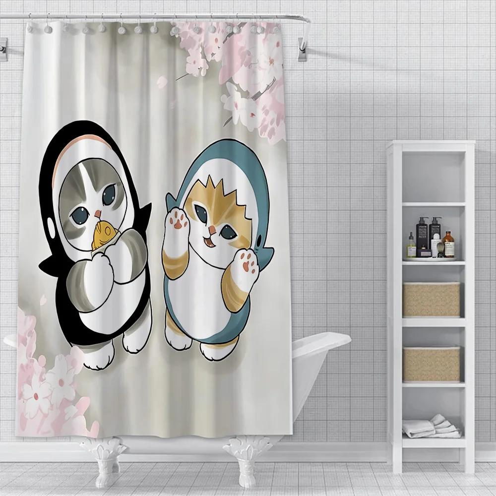 Cute Animal Characters Waterproof Shower Curtain - Fun and Whimsical Design with Cats,Sharks &Seals for a Playful Bathroom Decor