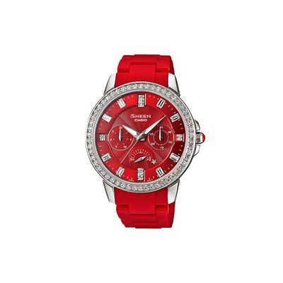 Casio SHEEN Life Waterproof Quartz Movement Resin Strap Japanese and Korean Watch Women's Watch Red Dial SHE-3023-4A