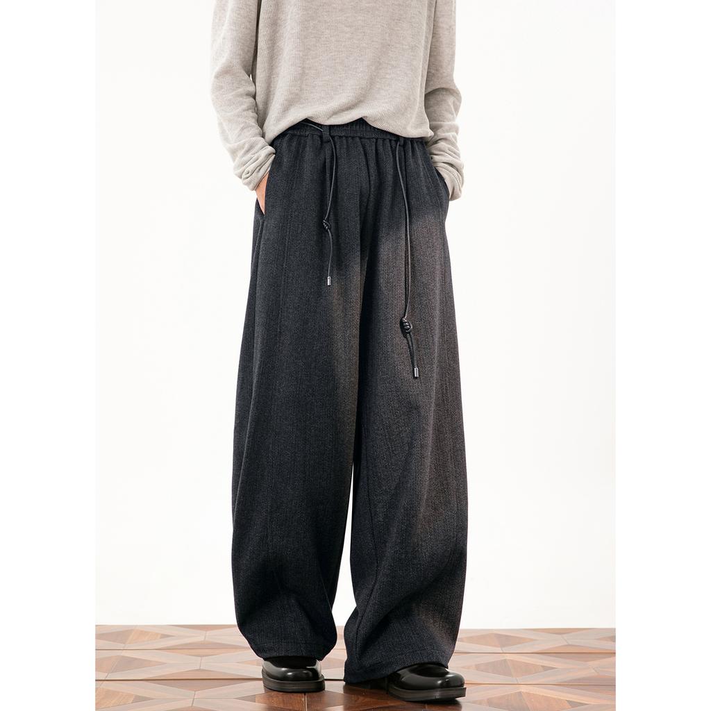 | Textured Retro Woolen Imitation Scimitar Casual Pants Men's Autumn and Winter Structure Segmentation Texture Loose Straight Trousers