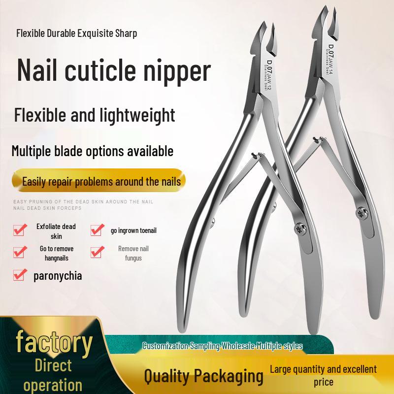 D07 Stainless Steel Cuticle Scissors & Nail Clippers Set - Oblique Mouth for Salon-Quality Nail Care