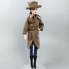 Winter Warm Fashion Office Khaki Coat for Barbie Doll Outfits Clothes Hat for Barbie Doll Black High Heel Shoes for 1:6 BJD Doll
