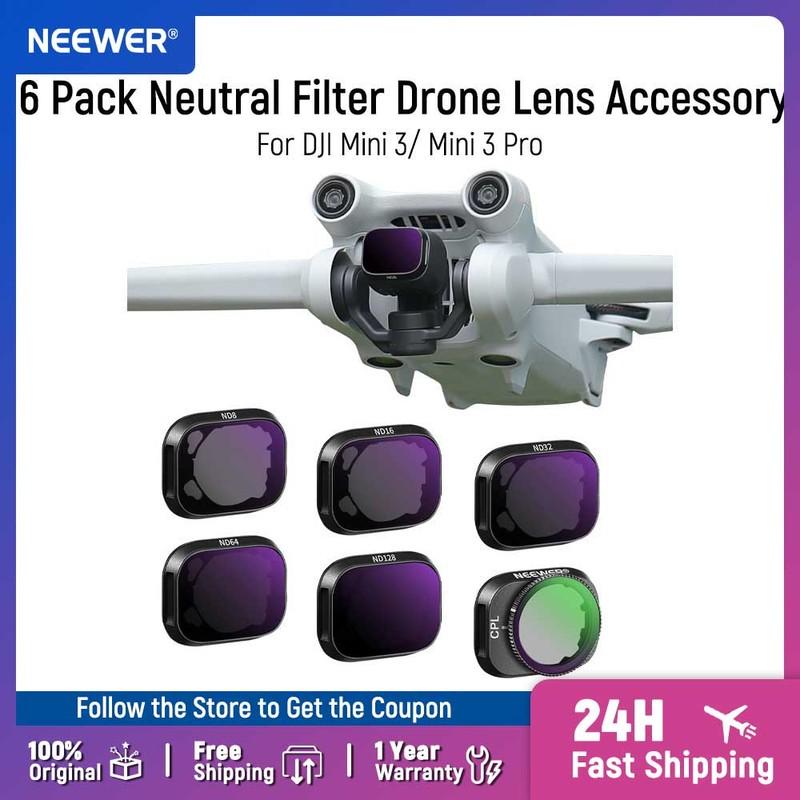 NEEWER ND Filter Set Compatible with DJI Mini 3/Mini 3 Pro, 6 Pack Neutral Density Filter Drone Lens Accessory