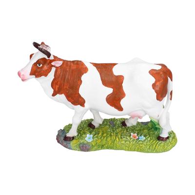 Kuhfiguren Braun und Weiß Kuhmodell Ornament Tierskulptur Kunstharzhandwerk für Zuhause Kopf heben