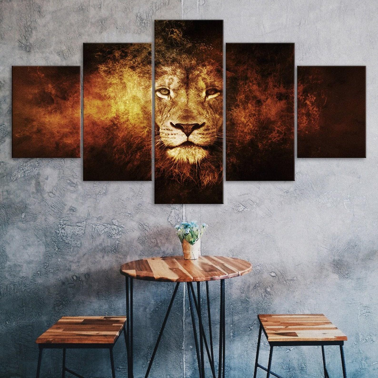 

Mystic Lion Fantasy 5 Piece Five Panel Wall Canvas Print Modern Art Poster Home Decor Gift For Him For Her 20X35 20X45 20X55CM