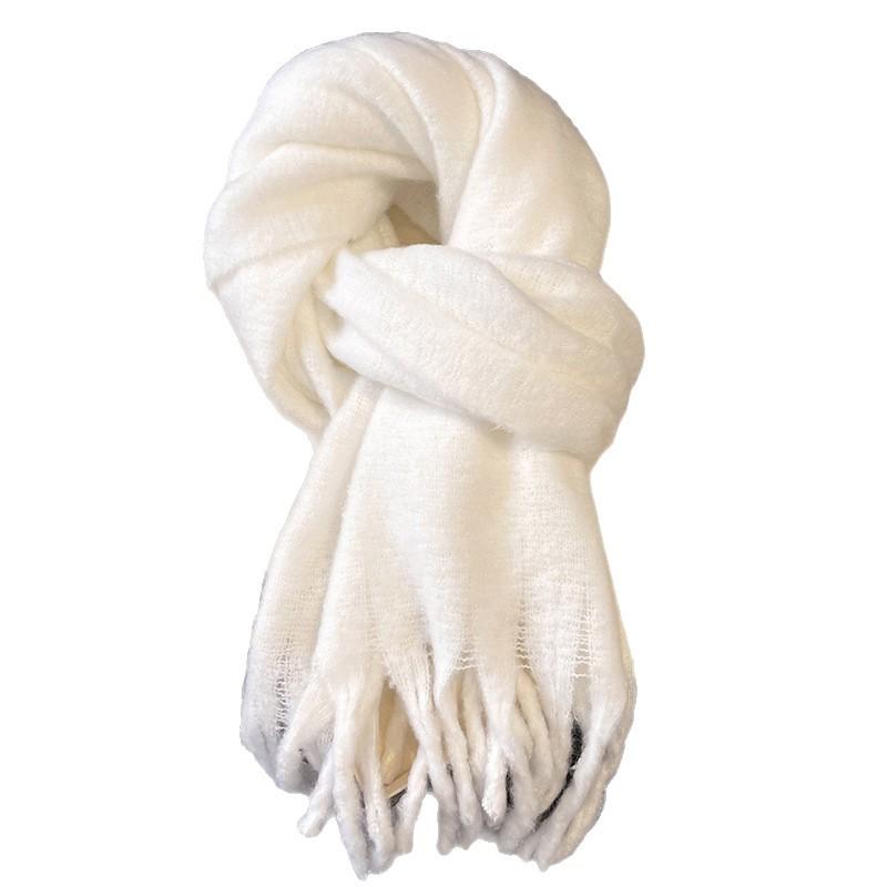 Korean Version of Versatile Solid Color Woven Mohair Scarf Women's Autumn and Winter Atmosphere Warm, Increase Thickened Scarf Student Tide