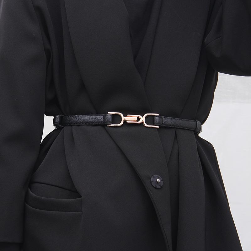 Women's Double Buckle Adjustable Decorative Leather Waist Belt for Skirt or Sweater, Korean Style.