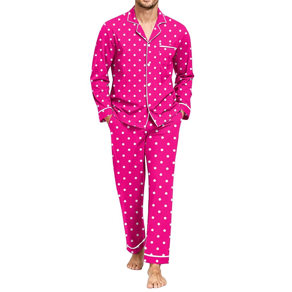 Men's Pajama Set with Long Sleeve Shirt and Pants, Loose Comfortable Sleepwear for Bedtime