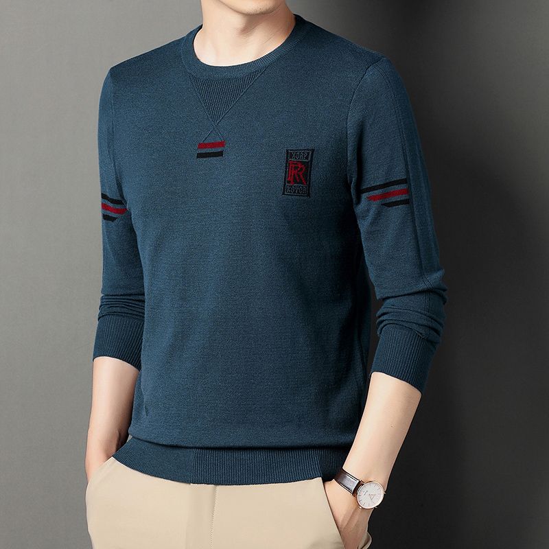 Autumn Men's Knitted Men's Round Neck Long-sleeved T-shirt Middle-aged Men's Sweater Spring Autumn Thin Bottoming Top