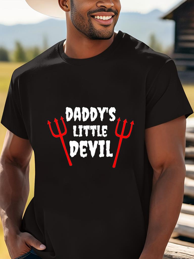 Men's Daddy's Little Devil T-Shirt - Black with Red Pitchforks & White Lettering