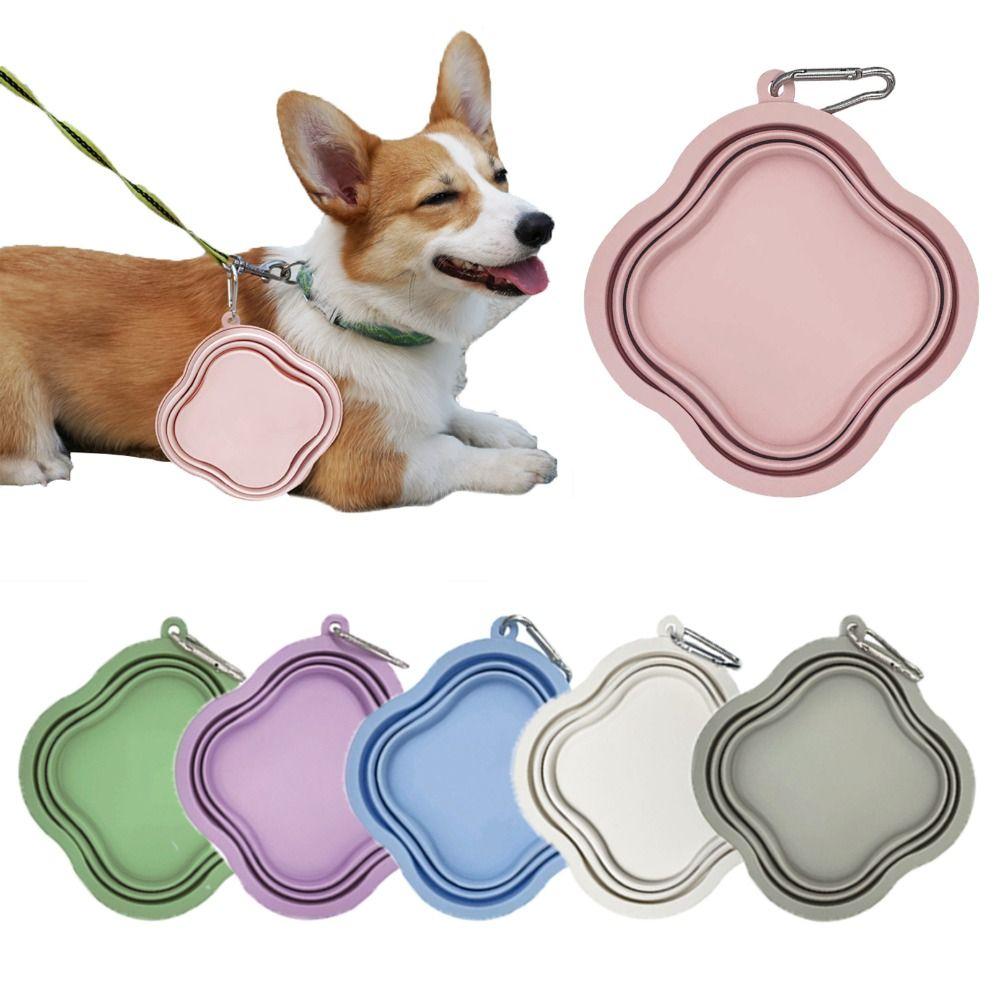 

Silicone Pet Collapsible Bowl Clover Shaped Puppy Food Container Stable Dog Feeder Dish Dog сірий