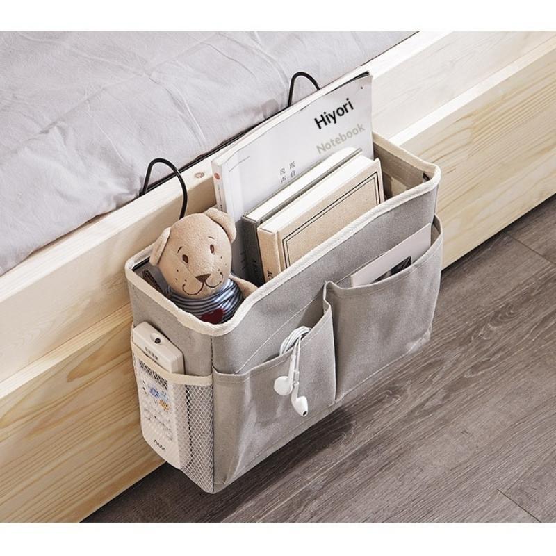 Bedside Hanging Organizer Multiple Pockets Durable Cotton Linen Large Capacity for Hospital Patient Bed Storage