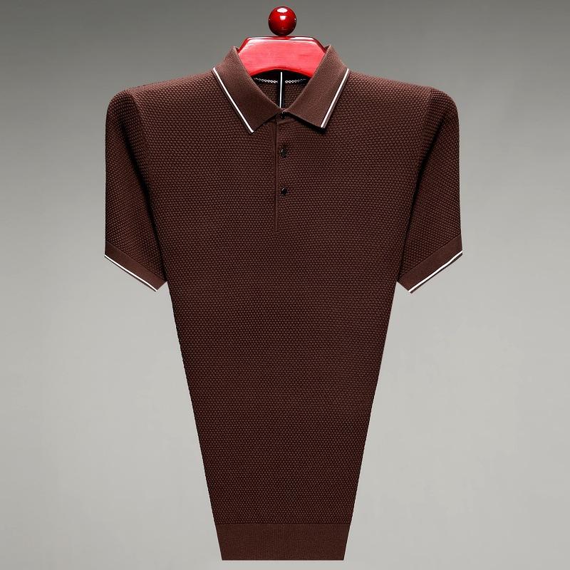 Middle-Aged and Old Father Clothes Business Casual Fashion Men's T-shirt Polo Collar Solid Color Elegant Breathable Mesh Short Sleeve