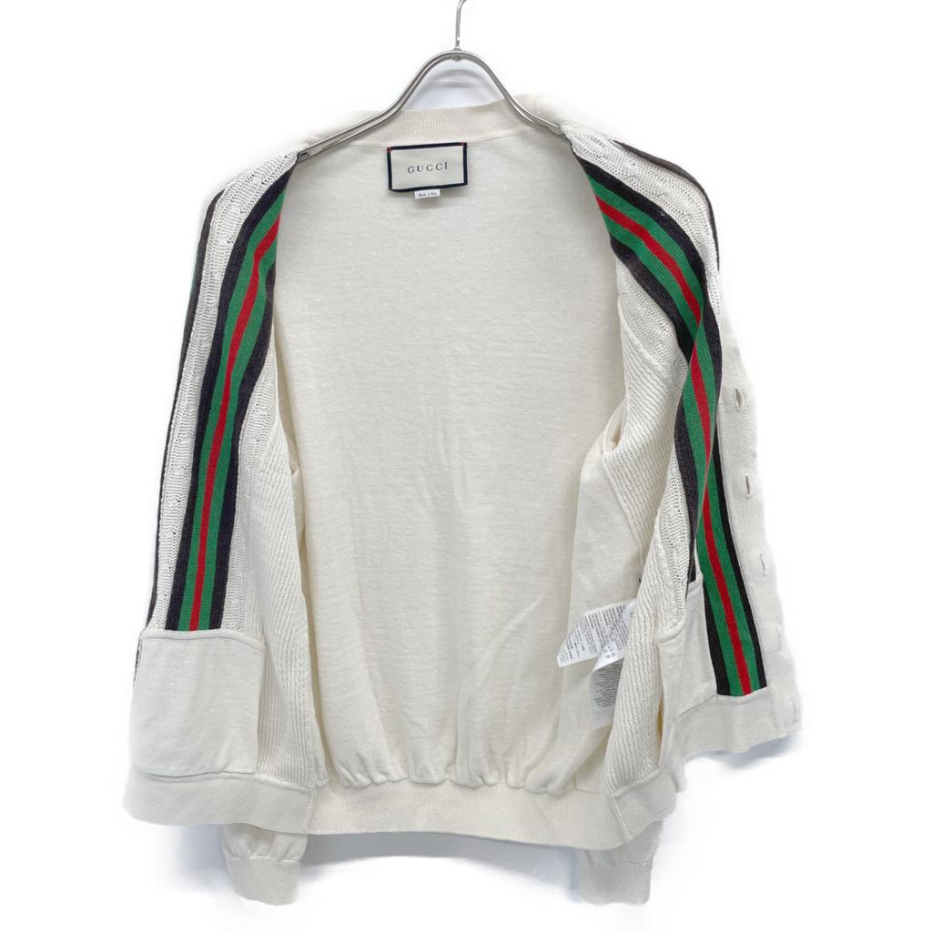GUCCI 614688 Ivory Cotton x Linen Cardigan tops S off whiteUsed