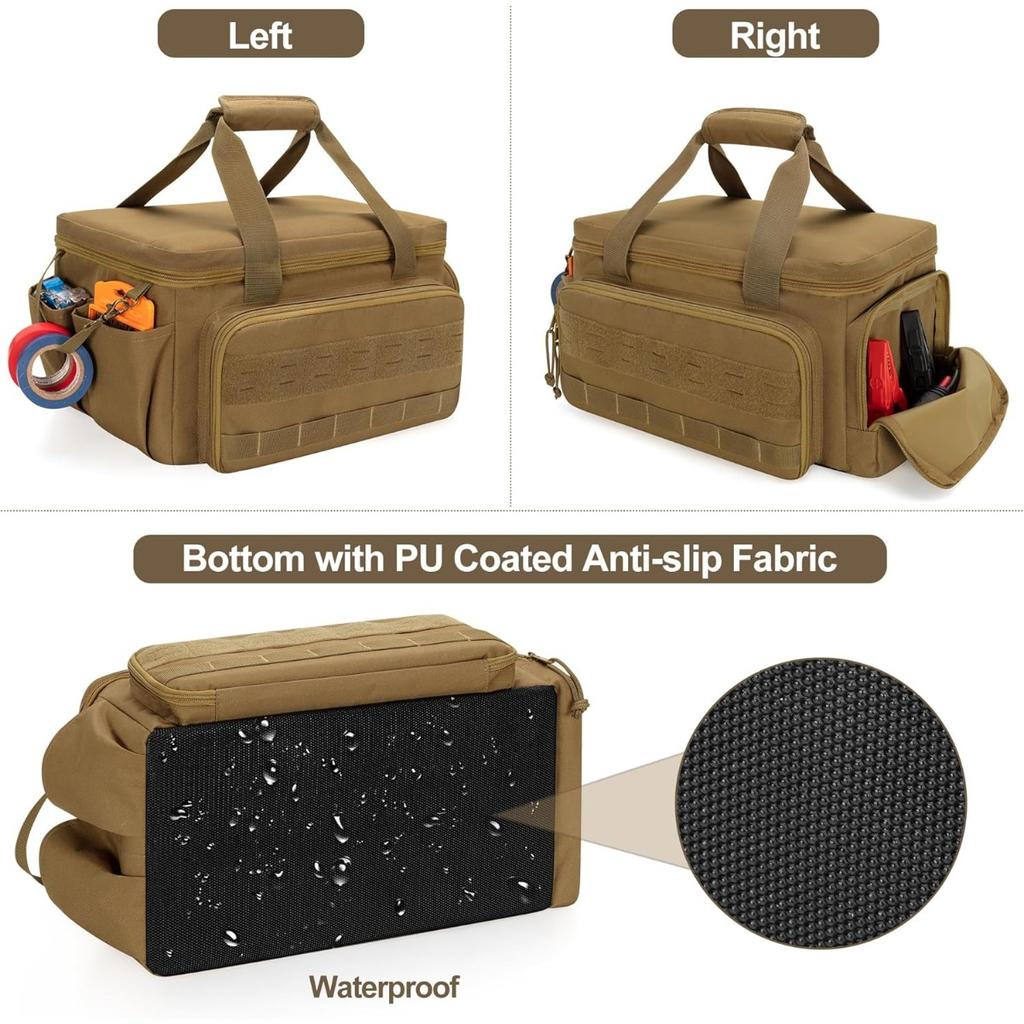 14" Heavy Duty Tactical Tool Bag, Durable Portable Work Organizer Non-Slip Base, Multi Purpose Storage for Handyman Carpenter