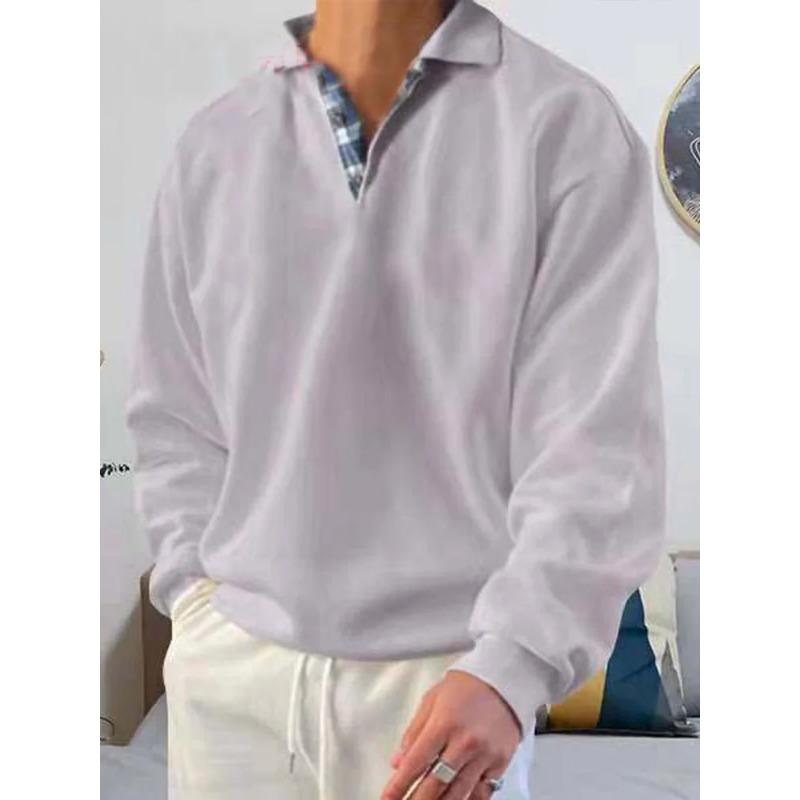 Men Solid Simple Sweatshirts Fashion Splicing Lapel Pullover Hoodie Casual England Style Button Design Long Sleeve