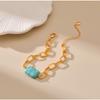 K Gold Plated Brass Square Turquoise Hollow Thick Chain Adjustable Trendy Bracelet For Women
