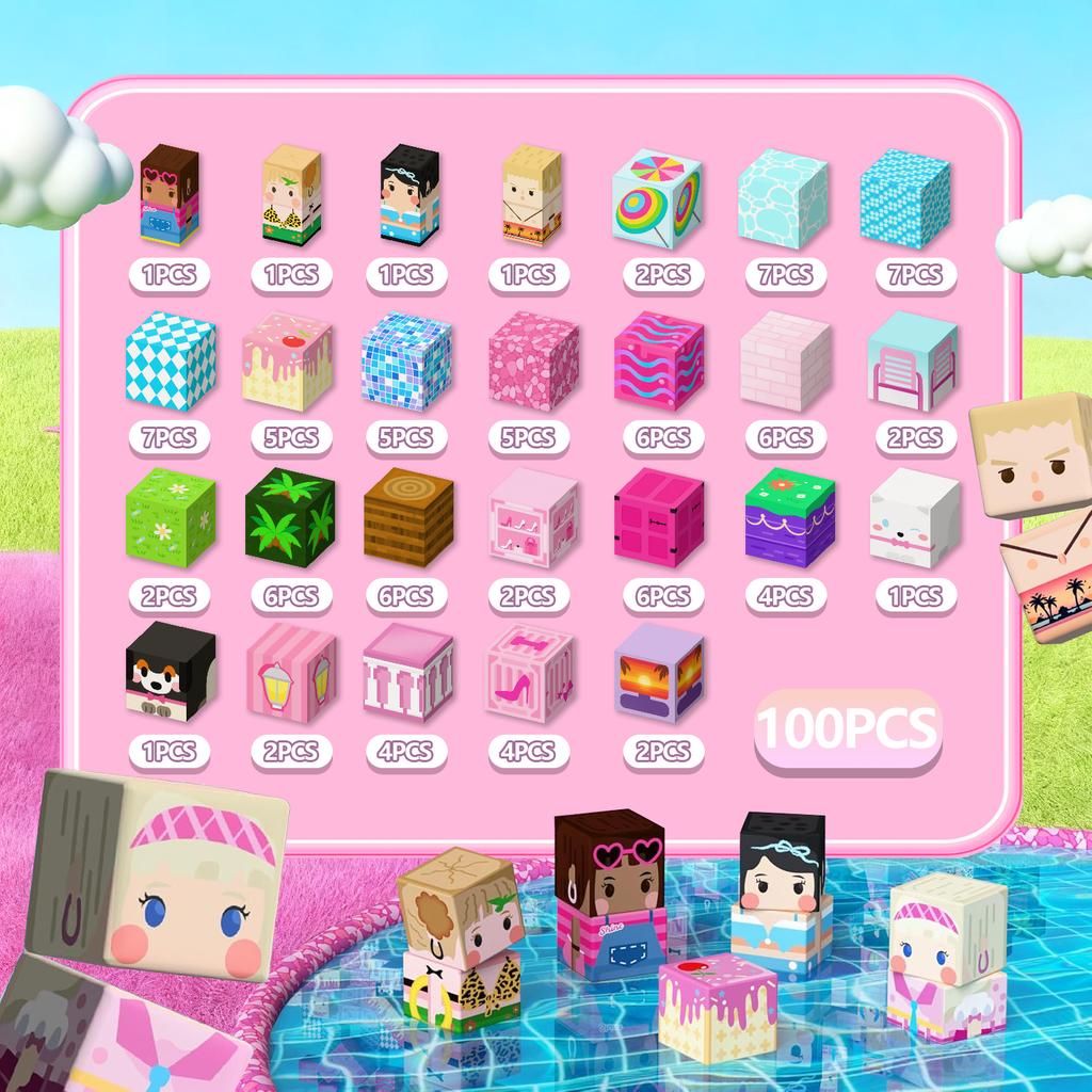 Magnetic Construction Blocks Mine World Magnetic Pink Blossom Castle Brick Cube Toys Set Stem Tactile  Present For 3+ Boy Girl Kid