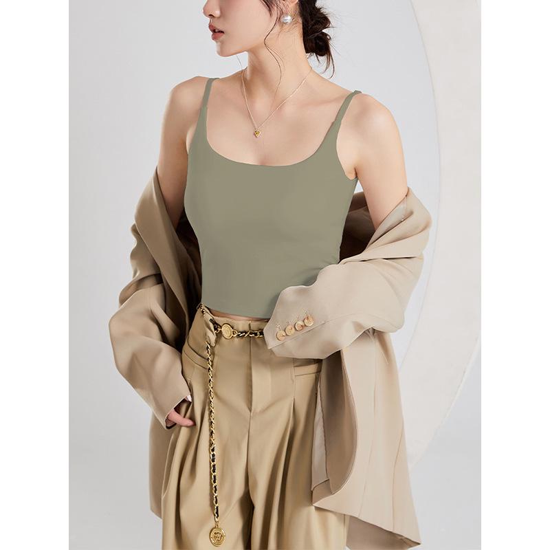 2025 Women s White Adjustable Camisole Vest with Built-in Cups - Slimming Fit, No Bra Needed Small зелёный