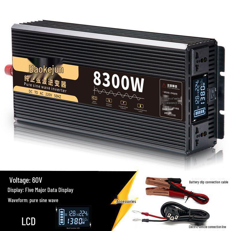 High Power Pure Sine Wave Inverter: 12V/24V Truck to 220V Electric Vehicle, 48V/60V Battery for Home or Car Use.